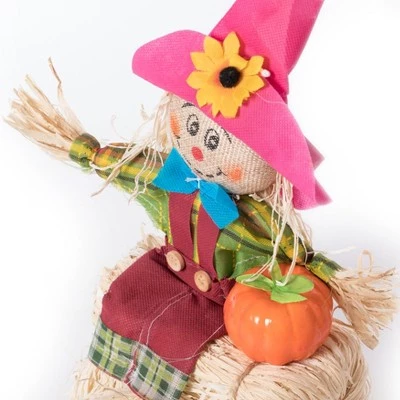 Gardenised Outdoor Fall Decor Halloween Scarecrow for Garden Ornament Sitting on Hay Bale, Straw Multicolor, Set of 3, 12 in. 2 Gardenised Outdoor Fall Decor Halloween Scarecrow for Garden Ornament Sitting on Hay Bale, Straw Multicolor, Set of 3, 12 in. - Image 2