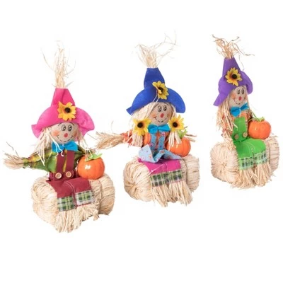 Gardenised Outdoor Fall Decor Halloween Scarecrow for Garden Ornament Sitting on Hay Bale, Straw Multicolor, Set of 3, 12 in. 7 Gardenised Outdoor Fall Decor Halloween Scarecrow for Garden Ornament Sitting on Hay Bale, Straw Multicolor, Set of 3, 12 in. - Image 7