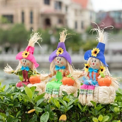 Gardenised Outdoor Fall Decor Halloween Scarecrow for Garden Ornament Sitting on Hay Bale, Straw Multicolor, Set of 3, 12 in. 9 Gardenised Outdoor Fall Decor Halloween Scarecrow for Garden Ornament Sitting on Hay Bale, Straw Multicolor, Set of 3, 12 in. - Image 9