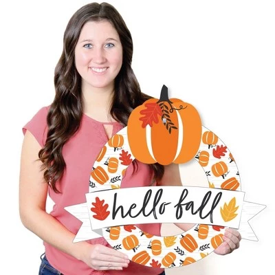 Big Dot of Happiness Fall Pumpkin - Outdoor Halloween or Thanksgiving Party Decor - Front Door Wreath 5 Big Dot of Happiness Fall Pumpkin - Outdoor Halloween or Thanksgiving Party Decor - Front Door Wreath - Image 5
