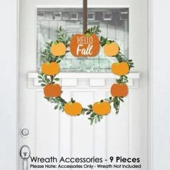 Big Dot of Happiness Pumpkin Patch - Fall, Halloween or Thanksgiving Party Front Door Decorations - DIY Accessories for Wreath - 9 Pieces