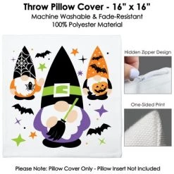 Big Dot of Happiness Halloween Gnomes - Spooky Fall Party Home Decorative Canvas Cushion Case - Throw Pillow Cover - 16 x 16 Inches -Halloween Decorations Sales Store unnamed file 550