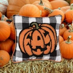 C&F Home 12" x 12" Jack-O-Lantern Pumpkin Check Tufted Halloween Throw Pillow -Halloween Decorations Sales Store unnamed file 586