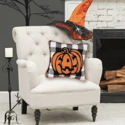 C&F Home 12" x 12" Jack-O-Lantern Pumpkin Check Tufted Halloween Throw Pillow -Halloween Decorations Sales Store unnamed file 587