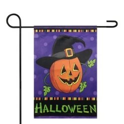 Northlight Pumpkin in a Witch Hat Outdoor Garden Flag 12.5" x 18"