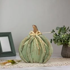 Northlight 12" Green Distressed Fall Harvest Pumpkin Decoration