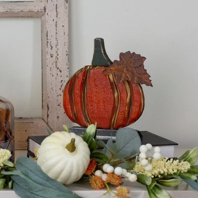 Northlight 6.5" Orange Carved Wood Autumn Harvest Pumpkin Decoration 1 Northlight 6.5" Orange Carved Wood Autumn Harvest Pumpkin Decoration