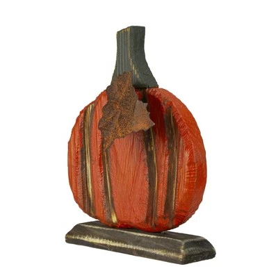 Northlight 6.5" Orange Carved Wood Autumn Harvest Pumpkin Decoration 2 Northlight 6.5" Orange Carved Wood Autumn Harvest Pumpkin Decoration - Image 2