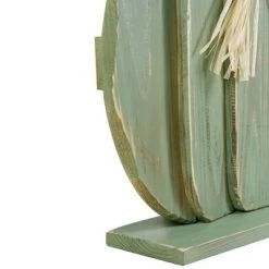 Northlight 14.5" Green Wooden Fall Harvest Table Top Pumpkin with Bow -Halloween Decorations Sales Store unnamed file 612