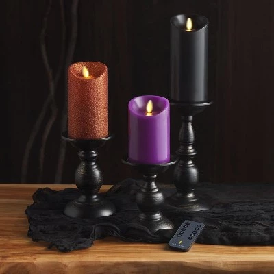 Luminara - Set of 3 Halloween Multi-Color Flameless Candle Pillars with Remote - Scallop Top Unscented - 3" x 4.5"/ 5.5"/ 6.5" 1 Luminara - Set of 3 Halloween Multi-Color Flameless Candle Pillars with Remote - Scallop Top Unscented - 3" x 4.5"/ 5.5"/ 6.5"