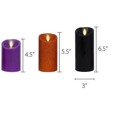 Luminara - Set of 3 Halloween Multi-Color Flameless Candle Pillars with Remote - Scallop Top Unscented - 3" x 4.5"/ 5.5"/ 6.5" 2 Luminara - Set of 3 Halloween Multi-Color Flameless Candle Pillars with Remote - Scallop Top Unscented - 3" x 4.5"/ 5.5"/ 6.5" - Image 2