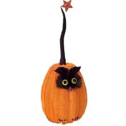 Melrose 15.5" Burlap Owl Pumpkin with Star Autumn Decoration - Orange/Black