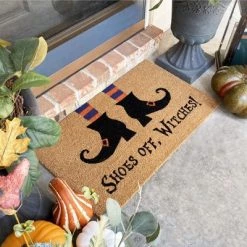Shoes Off Witches Novelty Halloween Coir Doormat - 18" x 30" - Natural - Elrene Home Fashions