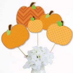 Big Dot of Happiness Pumpkin Patch - Fall, Halloween or Thanksgiving Party Centerpiece Sticks - Table Toppers - Set of 15