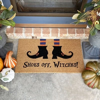 Shoes Off Witches Novelty Halloween Coir Doormat - 18" x 30" - Natural - Elrene Home Fashions 3 Shoes Off Witches Novelty Halloween Coir Doormat - 18" x 30" - Natural - Elrene Home Fashions - Image 3