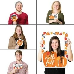 Big Dot of Happiness Fall Pumpkin - Halloween or Thanksgiving Party Selfie Photo Booth Picture Frame and Props - Printed on Sturdy Material