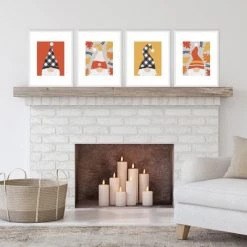 Big Dot of Happiness Fall Gnomes - Unframed Autumn Leaf Linen Paper Wall Art - Set of 4 - Artisms - 8 x 10 inches