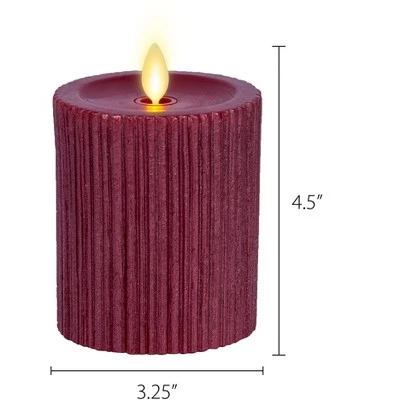 Luminara - Ribbed Metallic Red Flameless Candle Pillar - Recessed Top Unscented 4 Luminara - Ribbed Metallic Red Flameless Candle Pillar - Recessed Top Unscented - Image 4