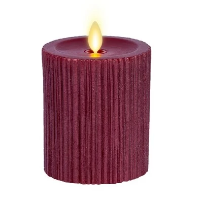 Luminara - Ribbed Metallic Red Flameless Candle Pillar - Recessed Top Unscented 6 Luminara - Ribbed Metallic Red Flameless Candle Pillar - Recessed Top Unscented - Image 6