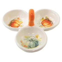 Tabletop 4.0" Painted Pumpkin Tidbit Tray Fall Thanksgiving Party Transpac - Dining Plates