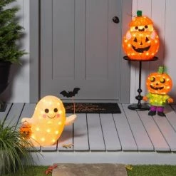 Hyde & EEK! Boutique Light Up Moving Tinsel Ghost in Pumpkin Incandescent Halloween Novelty Sculpture Light - Hyde & EEK! Boutique™