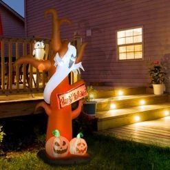 HOMCOM 9ft Halloween Inflatable Tree with Ghost and Pumpkin, LED Lighted for Home Indoor Outdoor Garden Lawn Decoration Party Prop
