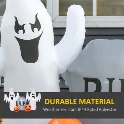 HOMCOM 4ft Halloween Inflatable Ghosts with Tombstone and Pumpkin, LED Lighted for Home Indoor Outdoor Garden Lawn Decoration Party Prop -Halloween Decorations Sales Store unnamed file 931
