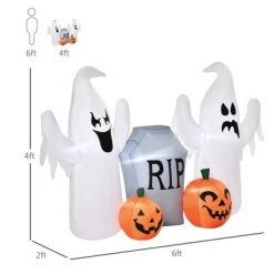 HOMCOM 4ft Halloween Inflatable Ghosts with Tombstone and Pumpkin, LED Lighted for Home Indoor Outdoor Garden Lawn Decoration Party Prop -Halloween Decorations Sales Store unnamed file 932