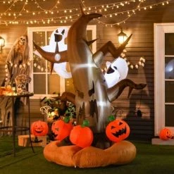 HOMCOM 8ft Halloween Inflatable Lighted Outdoor Decoration LED - Dead Tree with Ghost Pumpkins