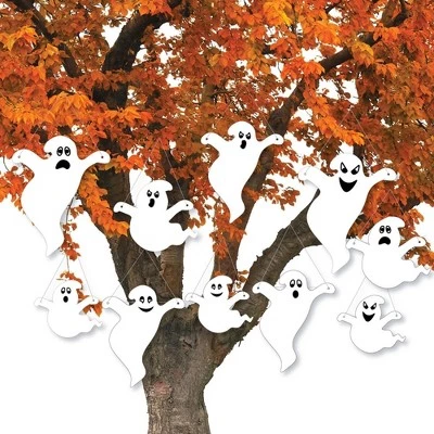 Big Dot of Happiness Hanging Spooky Ghost - Outdoor Hanging Decor - Halloween Party Decorations - 10 Pieces 1 Big Dot of Happiness Hanging Spooky Ghost - Outdoor Hanging Decor - Halloween Party Decorations - 10 Pieces